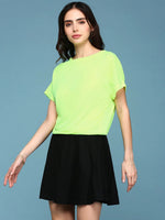 Women Fluorescent Green Colourblock Peplum Dress-BEC-68-Fluorescentgreen