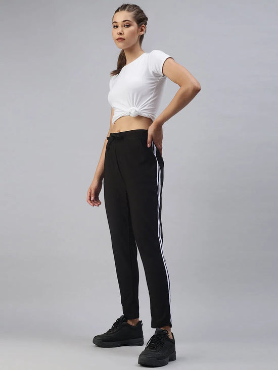 Women's Black Solid Track Pants-GF-12-Black