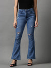 Women's Blue Solid Bootcut Denim Jeans-GZ-5273-2-Blue