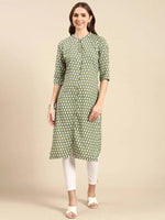 Women's Green Printed Straight Kurta-GW-500-31-Green