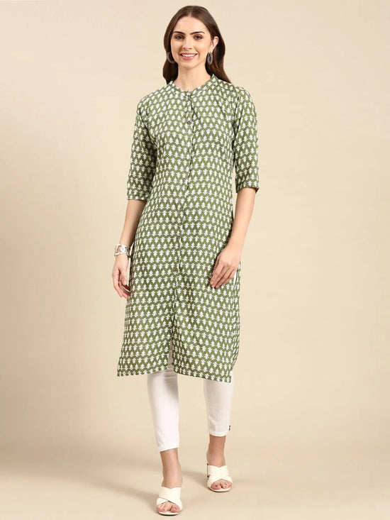 Women's Green Printed Straight Kurta-GW-500-31-Green