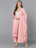 Flamingo Pink Silk Blend EmbroideredParty wear Suit