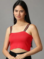 Women's Red Solid Fitted Crop Top-GF-2381-Red