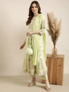 Women Anarkali Green Floral Kurta and Trousers Set Comes With Dupatta and Potli Bag-GW-3370-Green