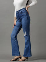 Women's Blue Solid Bootcut Denim Jeans-GZ-5338-2-Blue