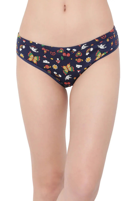 Clovia Low Waist Printed Bikini Panty in Navy - Cotton