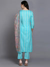 Ahika Women Turquoise Blue Rayon Printed Straight Kurta Pant Set