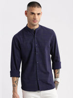 Men Mandarin Collar Geometric Navy Blue Casual Shirt-VAAGS-2234-Navyblue