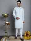 Men's Chikankari Embroidered and Sequence Kurta with Pyjama.-JOKP-P-5011Light-Grey