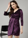 Women Purple Solid Wrap Dress-KW-2911-Purple