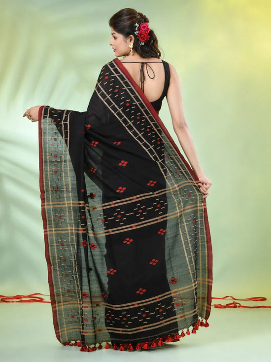 Black Cotton Soft Saree With Texture Designs-MA62CT331210042