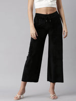 Women's Black Solid Parallel Trouser-AN-72-Black