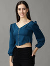 Women's Blue Solid Top-AE-10551-Teal