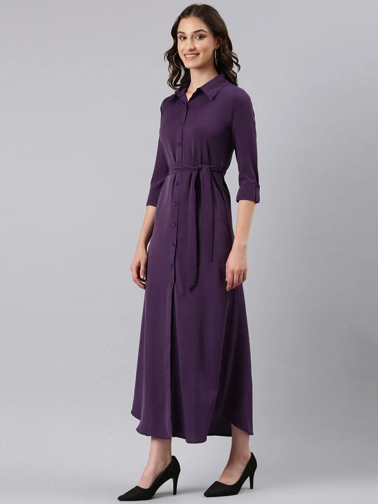 Women Violet Solid Shirt Dress-AE-15994-Violet