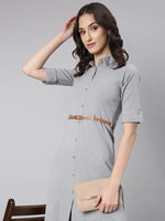 Women Grey Solid Shirt Dress-DF-4698-Lightgrey