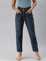 Women's Navy Blue Solid Mom Fit Denim Jeans-GZ-5052-Navyblue