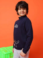 Tales & Stories Boys Navy Blue Poly Cotton Printed Sweatshirt