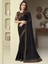 Saree Mall Women's Georgette Black Embellished Designer Saree With Blouse Piece-SILVER28008