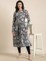 Women Anarkali Navy Blue Floral Kurta-ON-0029-Navyblue