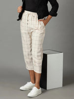 Women's Cream Checked Trouser-AE-10465-Cream