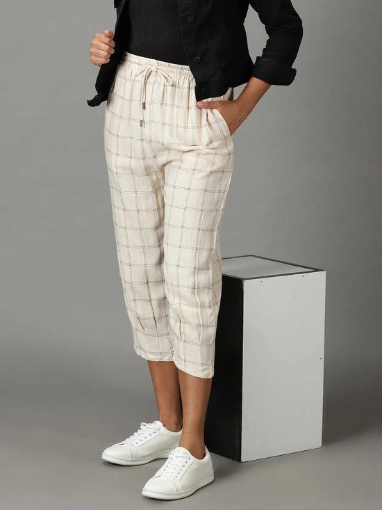 Women's Cream Checked Trouser-AE-10465-Cream