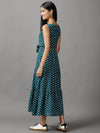 Women's Green Polka Dots Fit and Flare Dress-AE-15700-Green