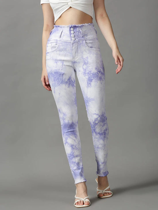 Women's Blue Solid Skinny Fit Denim Jeans-GZ-5138-Blue