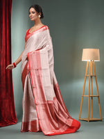 Off White Blended Silk Handwoven Saree With Woven Zari Designs-MA50BSL461160105