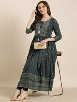 Women Anarkali Teal Ethnic Motifs Kurta-AT-A1425-LG-Teal