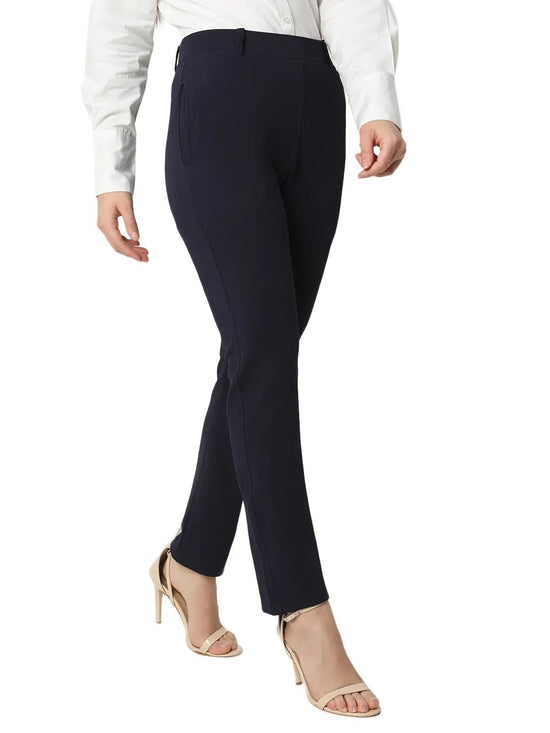 Smarty Pants Women's Cotton Lycra Ankle Length Blue Formal Trouser-SMPT-954B-S