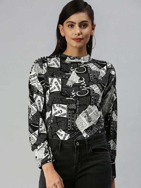 Women's Black Printed Top-AE-7022-Blackwhite