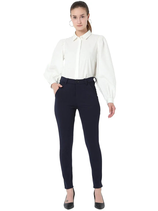 Smarty Pants Women's Cotton Lycra Ankle Length Blue Formal Trouser-SMPT-593B-S