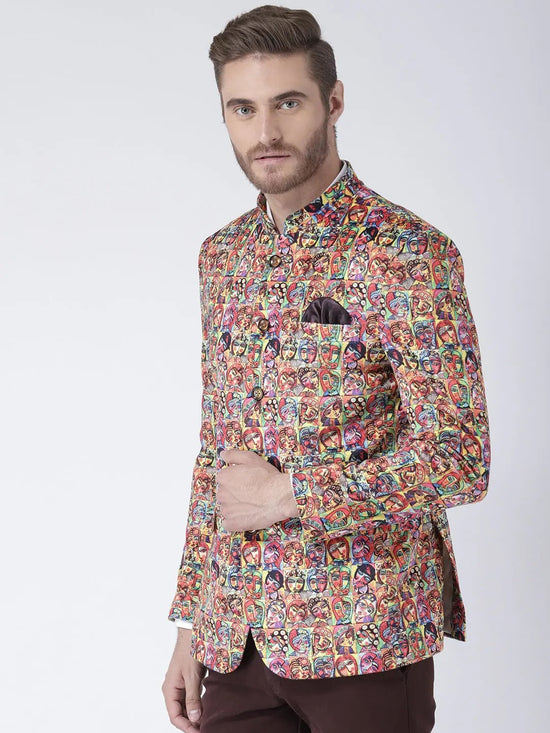 Hangup Men Standard Printed Men Formalwear-D445ButtonBlazer