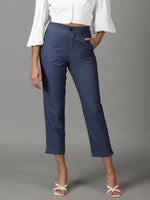 Women's Blue Solid Formal Trouser-IM-10394-Blue