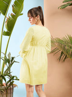 Women Lemon Yellow Schiffli Shift Dress