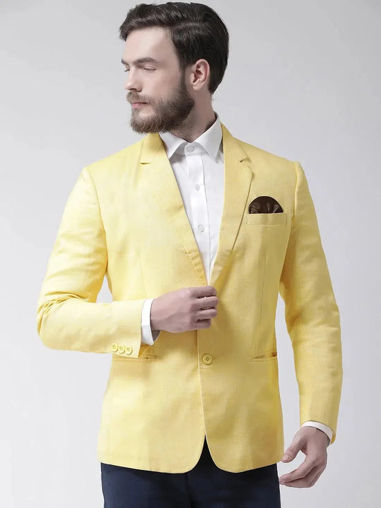 Hangup Men Standard Solid Men Formalwear-Yellow1LinenBlazer