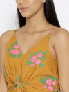 Front twist strap printed dress in Mustard