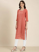 Women Peach Embellished Straight Kurta-SKC-1245-Peach