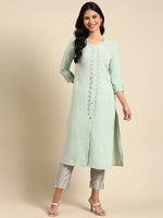 Women's Green Solid Straight Kurta-SNG-4043-Seagreen