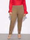 Women Beige Metal Zipper Hem Detail Pants