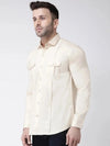 Hangup Men Slim Solid Shirts-CreamDoublePkt