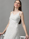 Women's White Printed A-Line Dress-AE-15056-White