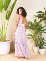 Women Pink Floral Strappy Wrap Neck Maxi Dress