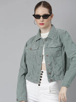 Women Sea Green Solid Tailored Jacket-IM-10605-Seagreen