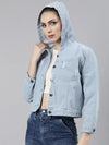 Women Blue Solid Denim Jacket-GZ-9513-Blue