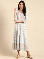 Women's Blue Printed Anarkali Kurta-AT-A-493-Blue