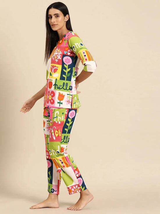 Kurta Pyjama nightwear Set in multi color Print