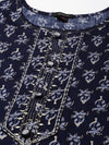 Women's Navy Blue Printed Straight Kurta-HO-1931-Navyblue