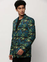 Men Blue Printed Casual Blazers-SOBLZ-082-11-Blue