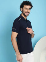 Venitian Men Double Mercerised 3 Pocket Cargo Navy Polo Neck T-Shirt for Men